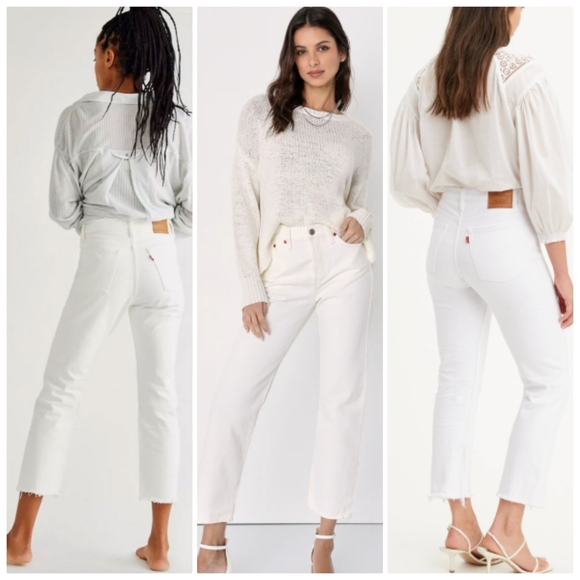 Levi's Premium Women's Wedgie Straight Leg Button Fly Denim Jean's White Frayed - Picture 2 of 16